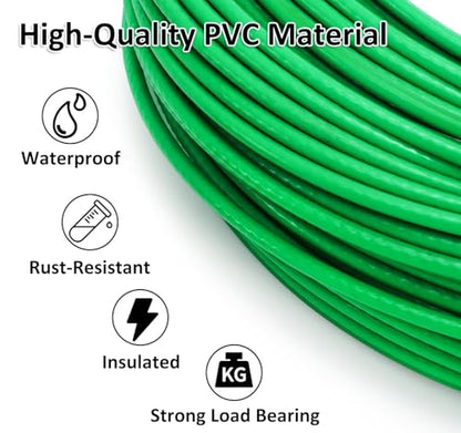 Elsjoy 100FT Cable Wire Turnbuckle Kit, 1/8" Green PVC Coated Wire Rope M5 Turnbuckle Tensioner Kit, Stainless Steel Outdoor Hanging Cable for Grape Vine, Clothes Line, Garden