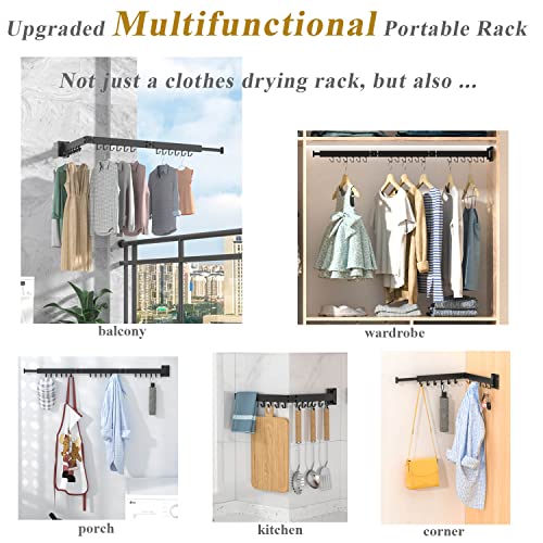 ptlsy Wall Mounted Portable Folding Clothes Drying Rack with Hooks,Space Saver Clothes Hangers Design Universal for Balcony, Mudroom, Bedroom, Kitchen, Foldable Laundry Rack (3-Pole Black) - style: M-3-Black