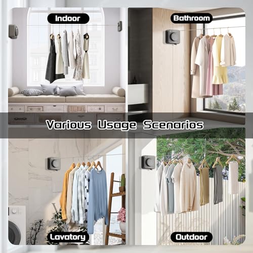 Retractable Clothesline Indoor, Non-Sagging Outdoor Clothes Line Retracting, 16.7 Ft Heavy Duty Clothes Drying Laundry Line, Wall Mounted Stainless Steel Clothesline for Balconies (Grey Update) - color: Grey Update