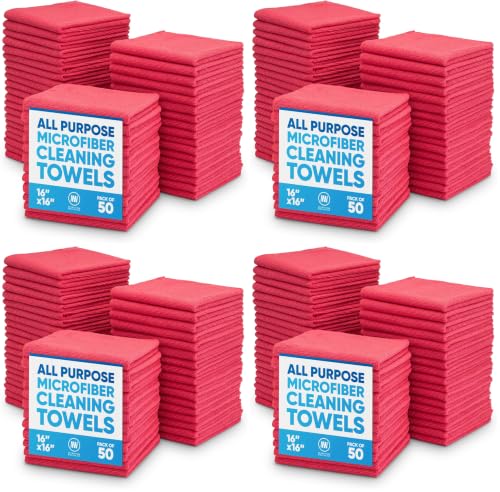 Microfiber Wholesale 16" x 16" All Purpose Towels - 200 Pack - Reusable Wash Cloths, Dust, Kitchen, Car, Shop Rags for Cleaning (Red) - color: Red, size: 200 Pack