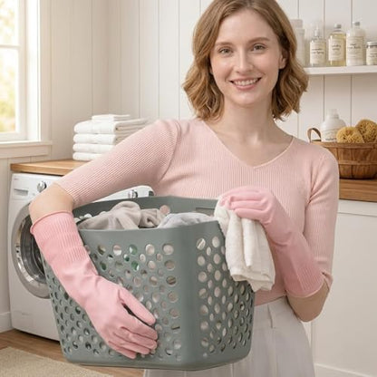 Rubber Dishwashing Gloves, 3 Pairs, Long Cuff Cleaning Gloves - color: Pink (3 Pairs), size: Small