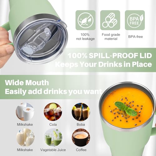 30 oz Tumbler with Handle, Stainless Steel Insulated Tumbler with Lid and Straw, Double Wall Vacuum Coffee Mug Tumbler, Insulated Coffee Thermal Cup for Cold and Hot (Matcha) - color: Matcha, size: 30 Ounces