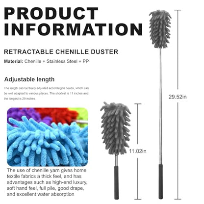 Microfiber Feather Duster with 29 in Telescoping Pole and Bendable Head for Ceiling Fans, Ceilings, Blinds, Furniture and Cars, Gray - color: Gray