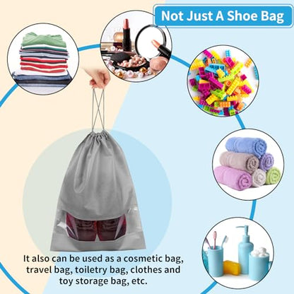 Grey Travel Shoe Bags - 5 Pcs Non-Woven Packing Bags with Clear Window - color: Grey, style: 5 Pack