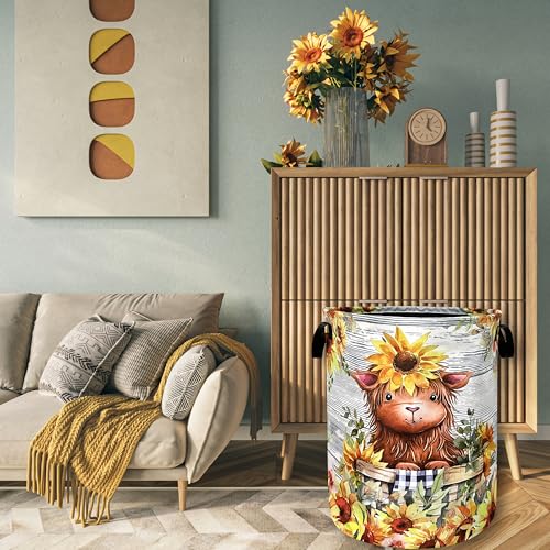 Cute Cow Laundry Basket Oxford Cloth Foldable Hamper 18.9 x16.5Inch - color: Cute Sunflowers Small Cow