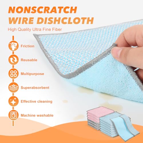 12PK Multipurpose Wire Dishcloth, Double-Side Non Scratch Dishcloth(Blue) - color: Blue, size: 7.87 x 7.87Inch - 12PACK