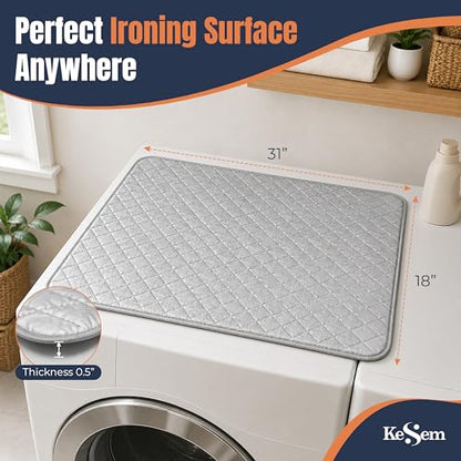 Portable Ironing Mat Blanket, Foldable Ironing Pad for Washer Dryer Top, Tabletop, Bed or Floor Ironing Board Alternative Replacement for Laundry Room, Apartment, Dorm, RV & Travel 18" x 31"