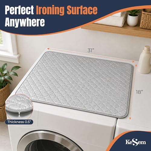Portable Ironing Mat Blanket, Foldable Ironing Pad for Washer Dryer Top, Tabletop, Bed or Floor Ironing Board Alternative Replacement for Laundry Room, Apartment, Dorm, RV & Travel 18" x 31"