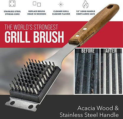 Wood Handle Grill Scraper Brush, Stainless Steel BBQ Tool