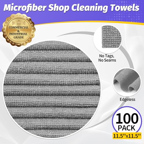 Microfiber Cleaning Cloth, 100 Pack Cleaning Rags Microfiber Towel Bulk Absorbent Lint-Free WashCloths, All-Purpose Towels for Cars, Shop, Automotive, Garage, Home Kitchen 11.5"*11.5", Grey - color: Grey, style: 100 Pack