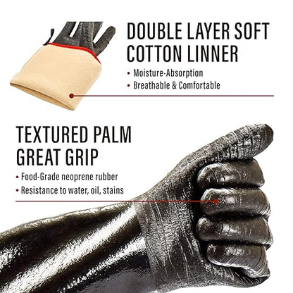 RAPICCA Heat Resistant BBQ Grill Gloves: Oil Resistant Waterproof for Smoking Grilling Cooking Barbecue Deep Frying Turkey Rotisserie Handling Hot Greacy Meat - Long Sleeve 932°F - size: 8/M (17 in, 932 °F)
