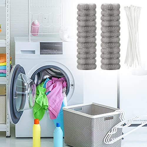 24 Pieces Lint Traps Washing Machine Stainless Steel Lint Snare Traps Laundry Mesh Washer Hose Filter with 24 Pcs Cable Ties - size: 24PCS