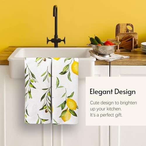 Eulnars Kitchen Towels, Premium Dish Towels for Kitchen Drying, 18" x 30" Microfiber Kitchen Towel Set, Quick Dry Tea Towels, Watercolor Lemon Series, 2-Pack - color: Watercolor Lemon