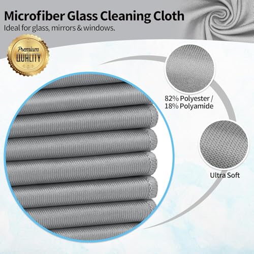 Microfiber Cleaning Cloth - 6 Pack Glasses Cleaning Cloth, 16" x 14" Window Cleaning Rags, Streak Free Lint Free Polishing Cloths Wipes for Eye Glass, Stainless Steel, Windshield, Grey - color: Grey, size: 16" x 14"