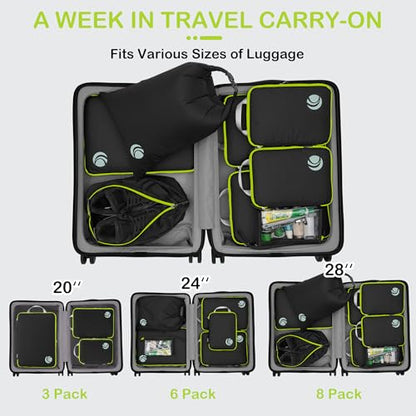 Cipway Compression Packing Cubes for Travel (8 Piece,Black) - color: Black, size: 8PCS