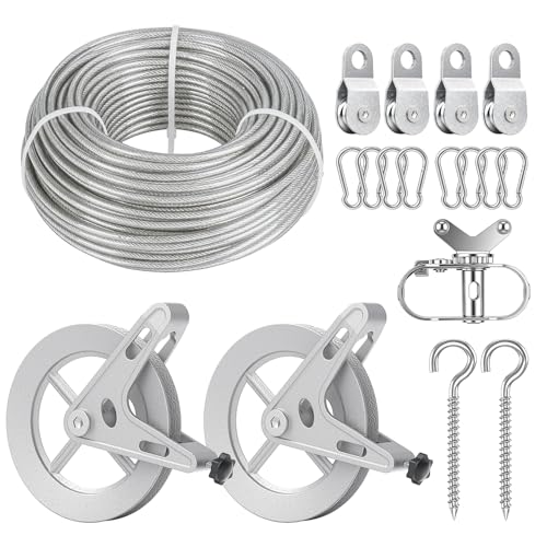 Clothesline Pulley Kit with Aluminum Pulley& 150ft 3/16" PVC Cable - size: 150FT Silvery