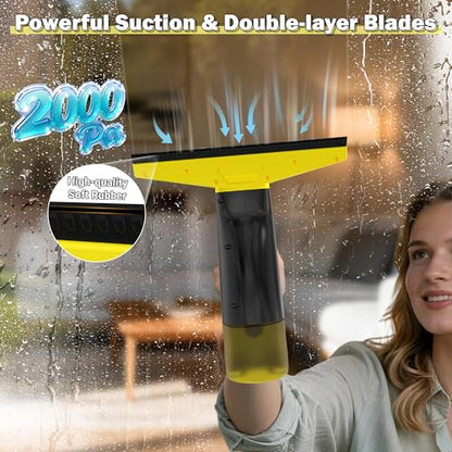 Window Vacuum Squeegee Cordless, Electric Window Cleaner Kit with 11" Squeegee Blades, 2000Pa Vacuum Squeegee with 45min Battery Life & 200ml Water Tank, Suitable for Windows, Mirrors