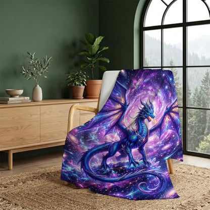 Cosmic Galaxy Dragon Blanket, Soft Flannel Fleece Throw 50" x 60" - color: Cosmic Galaxy Dragon, size: 50"x60"
