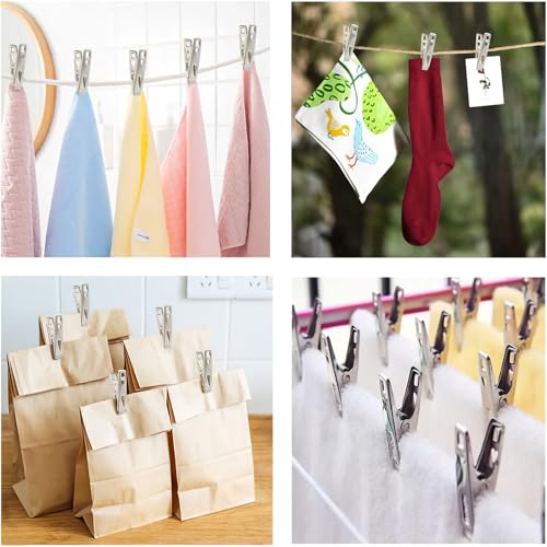 20 Pack Stainless Steel Clothes Pins, Heavy Duty Wire Clothespins for Hanging Laundry, Mini Metal Clips for Outdoor Use, Food Snack Bag Chip Clips, Rust-Resistant Pegs for Clotheslines