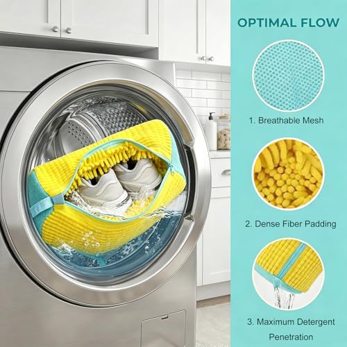 2 Pack Shoe Bag for Washing Machine - Shoe Washing Machine Bags & Drying Racks, Reusable Shoe Laundry Bag With Self-Locking Zipper, Fits All Shoes, 360°Deep Cleaning (Yellow) - color: Yellow