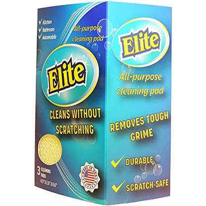 Elite All Purpose Cleaning Pad, 12 Pads (4x3pack), Non Scratch, Dish Sponge, Scrubber, Sponges for Kitchen and Household Use, Made in USA