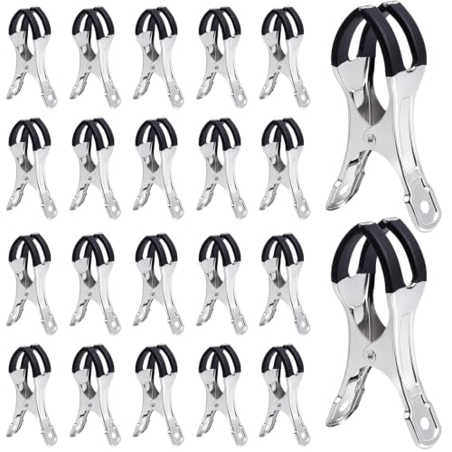 Supkiir 20 Pack Large Clothespins Heavy Duty, 4.3 Inch Stainless Steel Towel Clips for Beach Chairs, Windproof Metal Clothes Pins with Rubber Tips for Outdoor Clothesline, Beach Chairs and Tablecloths