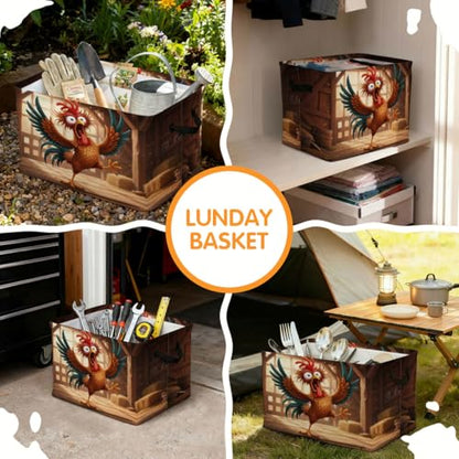 Chickens Laundry Hamper 56L Farms Storage Bin Clothes Basket with Handles - color: Chicken