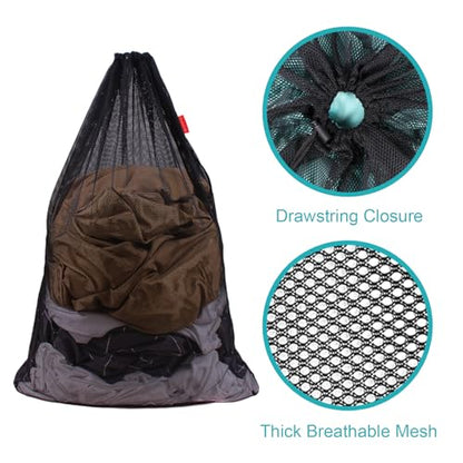 2 Pack Mesh Laundry Bags 24 x 36 Inches Drawstring Bag Black - color: Black