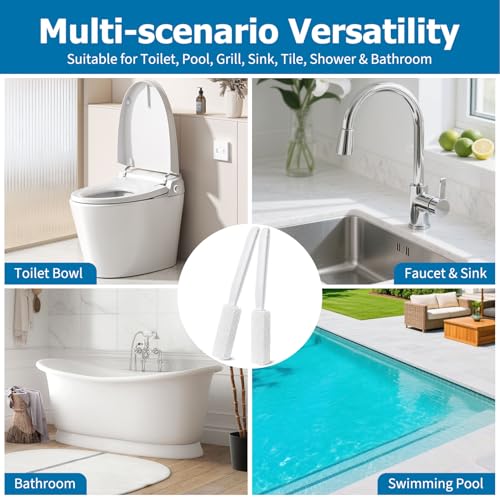 6 Pack White Extended Handle Toilet Brush, Bubble Pumice Stone, Hanging Design, Plastic Material, 13.4 Inch (34cm) Total Length (13.5cm Pumice + 20.5cm Handle), Powerful Stain Remover for Multiple Sur - color: White
