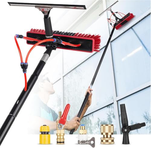 35ft Water Fed Pole Kit, Rotatable Solar Panel Cleaning Brush & Squeegee, 2 Dusting Brushes, Extendable Black Lightweight Pole for Roof Window - color: 35ft, size: Small