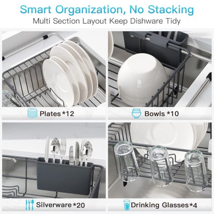 JASIWAY Gray Dish Drying Rack in Sink, Dish Drainer with Utensil Holder - color: Dark Gray, size: For 12"-30"w Sink
