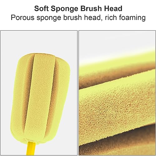 4PCS Yellow Soft Sponge Bottle Cleaning Brush Plastic Handle Cup Brush Scrubber Washing Brush vase Bottle Pot Cleaner（2 Size 10”15”） - color: Yellow