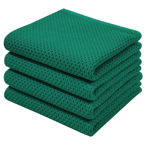 Homaxy 100% Cotton Waffle Weave Kitchen Dish Towels 4-Pack, Dark Green - color: Dark Green, size: 13 X 28 - 4 Pack