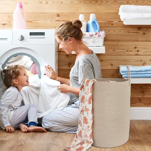 Woven Cotton Rope Laundry Basket Hamper, 16" x 22" Large Oatmeal - color: oatmeal, size: Large