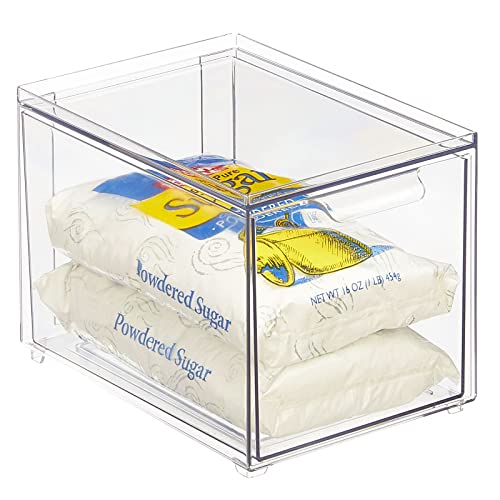 mDesign Kitchen Storage Drawer Box – Plastic Storage Box with Pull-Out Drawer – Pantry, Fridge and Cupboard Storage for Food and Snacks – Pack of 2 – Clear - size: 8 x 6 x 6 (Pack of 2)