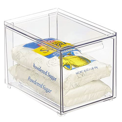 mDesign Kitchen Storage Drawer Box – Plastic Storage Box with Pull-Out Drawer – Pantry, Fridge and Cupboard Storage for Food and Snacks – Pack of 2 – Clear - size: 8 x 6 x 6 (Pack of 2)