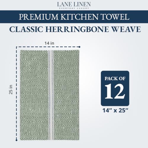 LANE LINEN 100% Cotton Dish Towels Absorbent Lint-Free 12 Pack - color: 03: Olive, size: 12 Pack