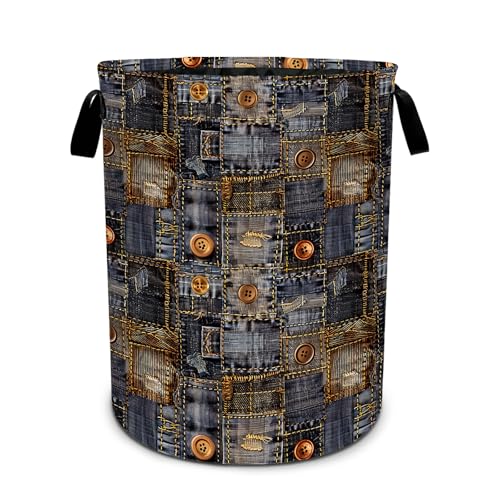 Denim Pattern Laundry Basket Waterproof Laundry Hamper Foldable Laundry Bag with Handles for Bedroom, Bathroom, Office, Clothes Storage - color: Denim Pattern