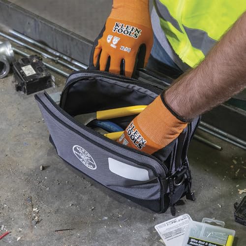 KLEIN TOOLS Tool Pouch, Dual Compartments, Heavy-Duty Tool Bag Organizer, Multipurpose Bag - size: 12" x 7"
