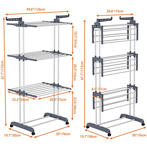 HOMIDEC Clothes Drying Rack, 4-Tier(67.7" H) Foldable Drying Rack Clothing - color: Gray