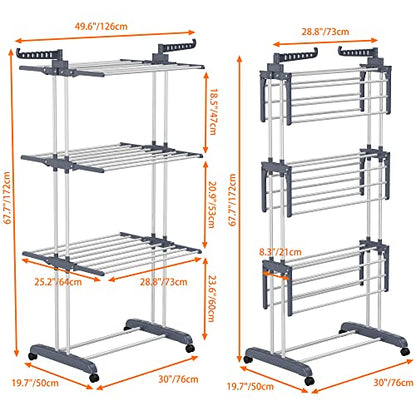 HOMIDEC Clothes Drying Rack, 4-Tier(67.7" H) Foldable Drying Rack Clothing - color: Gray