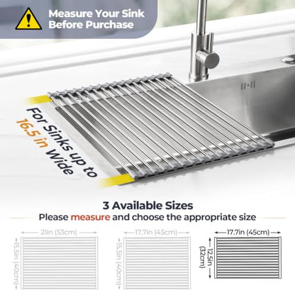 Tomorotec Roll Up Dish Drying Rack Over Sink, 304 Steel, 17.7x12.5, Grey - color: Gray, size: 17.7 x 12.5 in