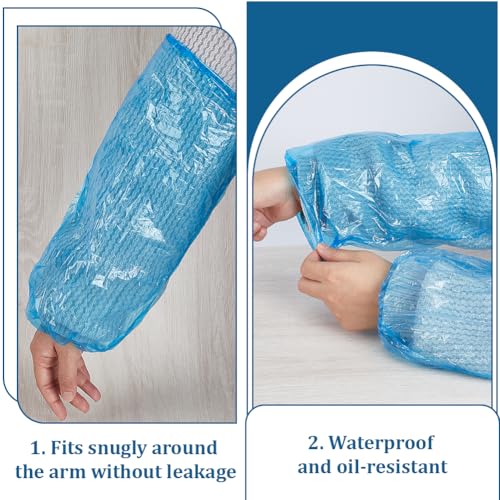 AHANDMAKER 200 Pcs Plastic Arm Sleeves Waterproof Protective Cover 15.43in Long Disposable Sleeve Protectors for Cleaning Painting Cooking Decoration, Deep Sky Blue