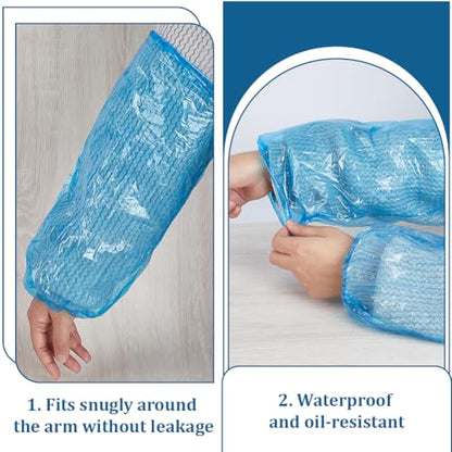 AHANDMAKER 200 Pcs Plastic Arm Sleeves Waterproof Protective Cover 15.43in Long Disposable Sleeve Protectors for Cleaning Painting Cooking Decoration, Deep Sky Blue