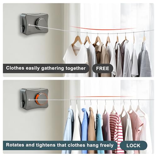16.7Ft Retractable Clothesline Indoor & Outdoor - size: Rectangle-Grey