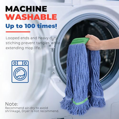 Onesimus 28 oz Heavy Duty Mop Head Replacement, 5 Inch Headband for Quick Change Handle, Blue Loop-End Cotton Blend String Wet Dry Floor Mop Refill, X-Large Size, Case Pack of 12 Pcs - size: Case Pack (X-Large)