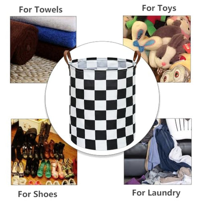 MAIZMZ Checkered Flag Canvas Storage Basket 63L Waterproof Laundry Hamper with Handles, Collapsible Racing Themed Organizer Bin for Boys Bedroom, Toys, Clothes, Gift Giving - color: MR2025917010