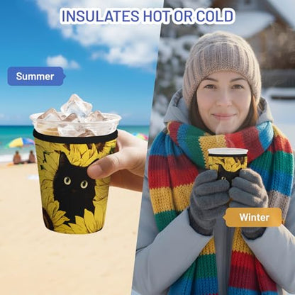 Iced Coffee Sleeve Reusable Neoprene Cup Sleeves, Sunflower Cat - color: Sunflower Cat