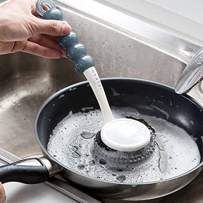 Stainless Steel Wool Scrubber with Handle, Heavy Duty Pot & Dish Scrubber Cleaning Brush Wash for Dish, Stainless Steel Scrubbing Brushes Cleaning Supplies for Pots, Pans, Grills, Sink (3)