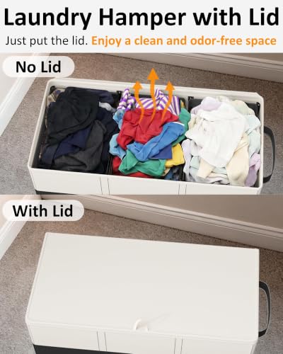 Optish 180L Laundry Hamper 3 Section, Large Hamper with Mesh Bags & Lid - color: White & Black